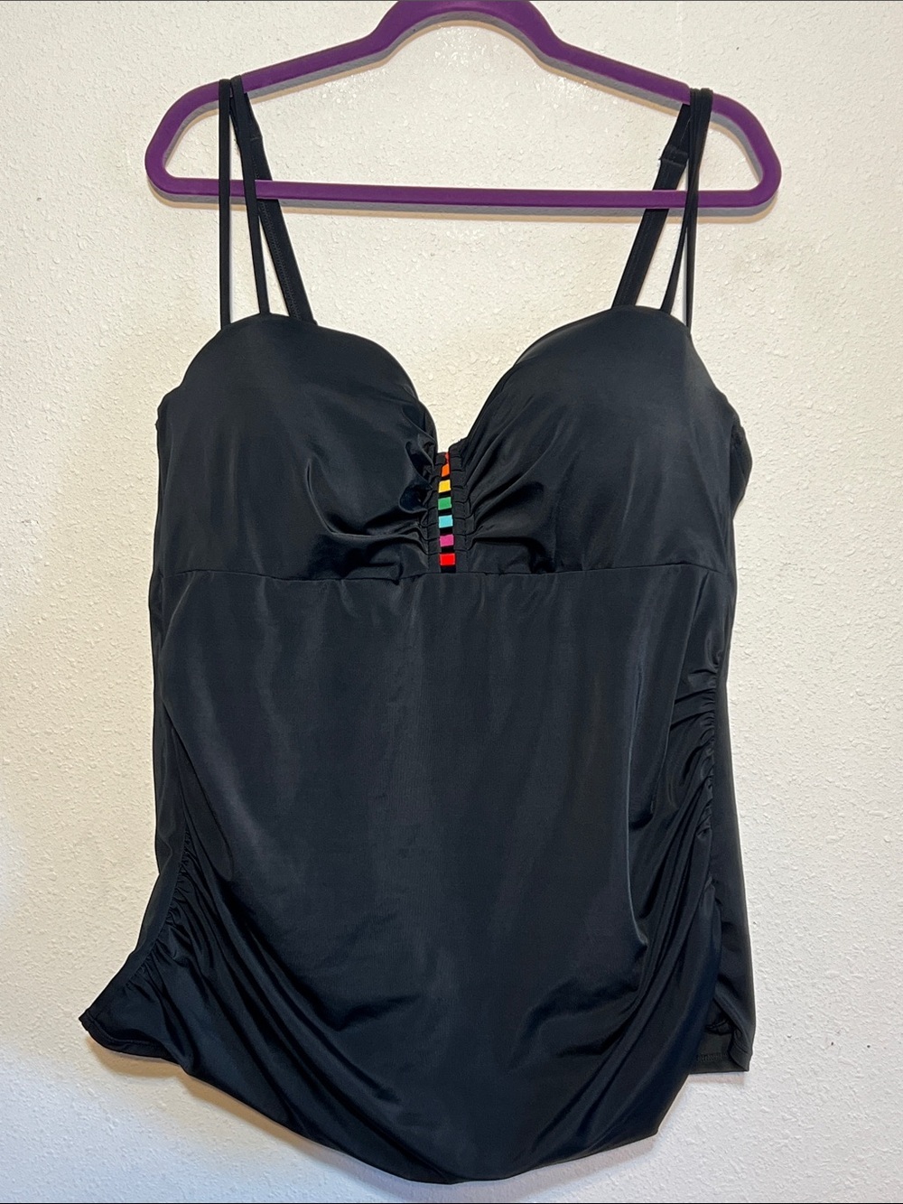 Cacique by Lane Bryant underwire tankini top ruched sides Size 44C